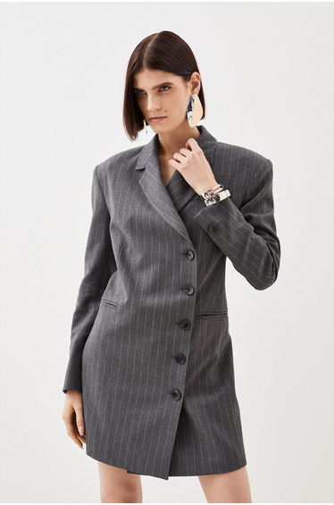Tailored Compact Stretch Pinstripe Single Breasted Blazer Dress