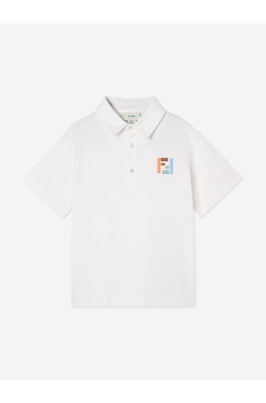 Fendi Boys FF Logo Polo Shirt in Ivory