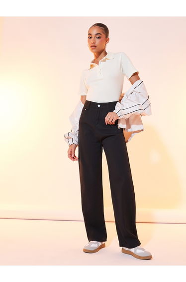 Solid Wide Leg Full Length Jeans