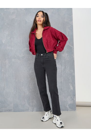 Drop Shoulder Zip Up Corduroy Jacket