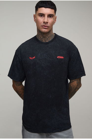 Tall Washed Charcoal Oversized Built On Tradition Print T-Shirt - washed charcoal