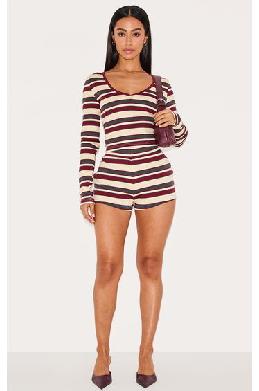 Petite Multi Stripe Ribbed Long Sleeve Top