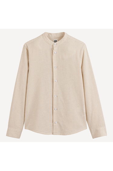 Striped Shirt, Mandarin Collar, Cotton/linen