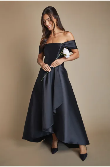 Bardot Twill Waterfall Bridesmaid Dress