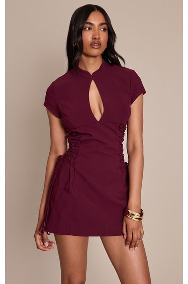 PLT Label Plum Tailored Band Collar Lace Up A-line Dress