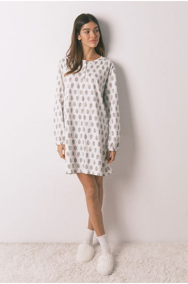 Cotton floral short nightgown