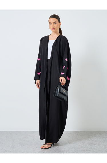 Embroidered Butterfly Open Front Abaya