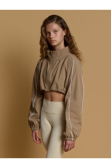 Blanca Sport Girls Cropped Windbreaker with Piping in Brown