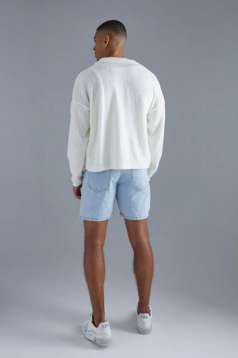 Boxy Fit Brushed Knit Cardigan - ecru - 1