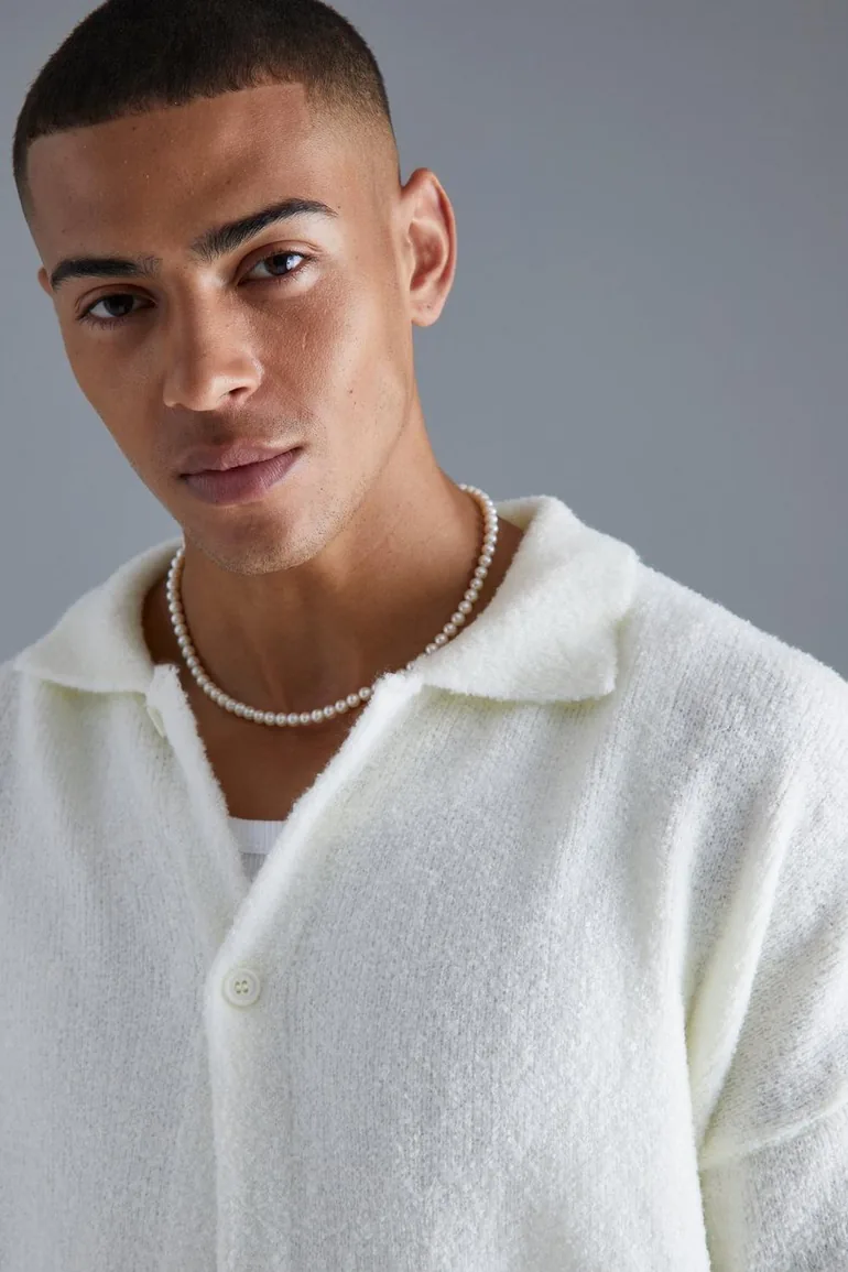Boxy Fit Brushed Knit Cardigan - ecru - 2
