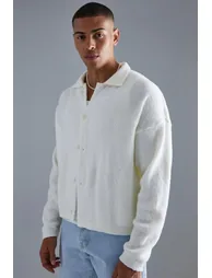 Boxy Fit Brushed Knit Cardigan - ecru