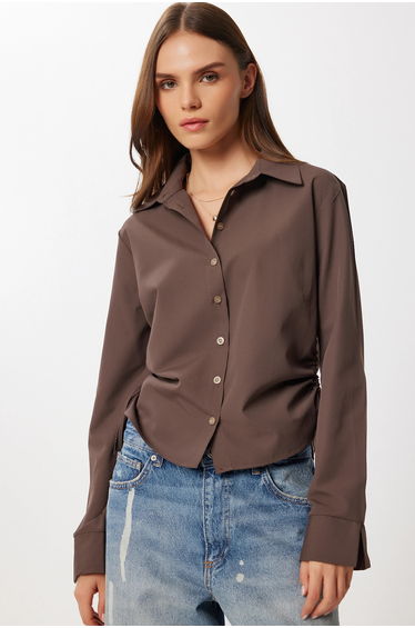 ISTANBUL Fitted Poplin Shirt with Gathering Detail