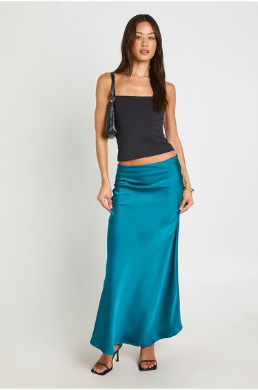 Tall Satin Slip Midaxi Skirt - petrol