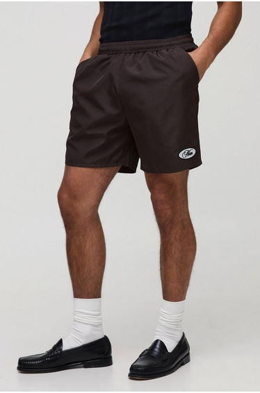 Mid Length Embroidered Stripe Swim Short