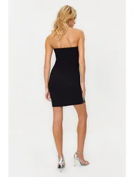 Elegant Evening Dress with Black Shiny Stone Accessories - 3