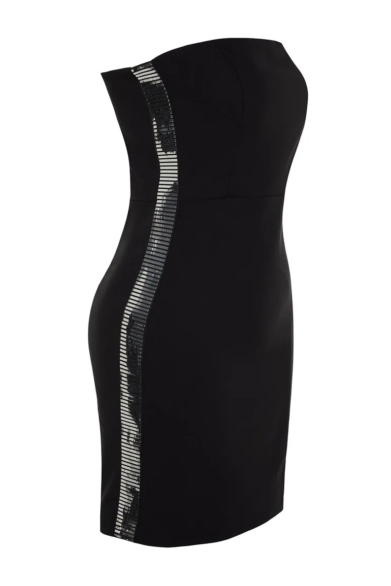Elegant Evening Dress with Black Shiny Stone Accessories - 6
