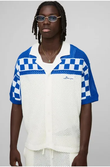 قميص كروشية كاروهات بتصميم واسع عريض