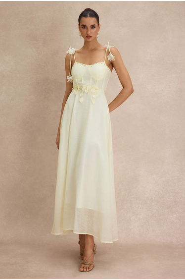3D Flower Rhinestone Rivets Slip Midi Dress
