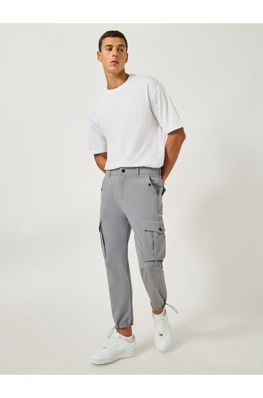 Solid Flat Front Cargo Pants with Drawstring Hem