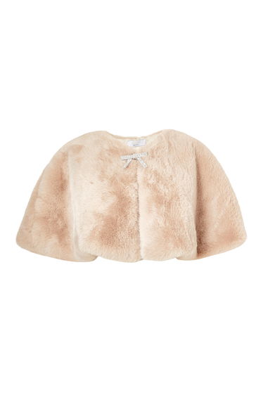 Beige Bow Detail Faux Fur Wrap