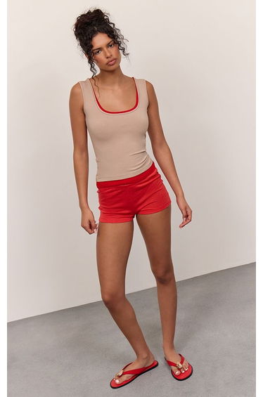 Red Marl Slub Jersey Hot Pants