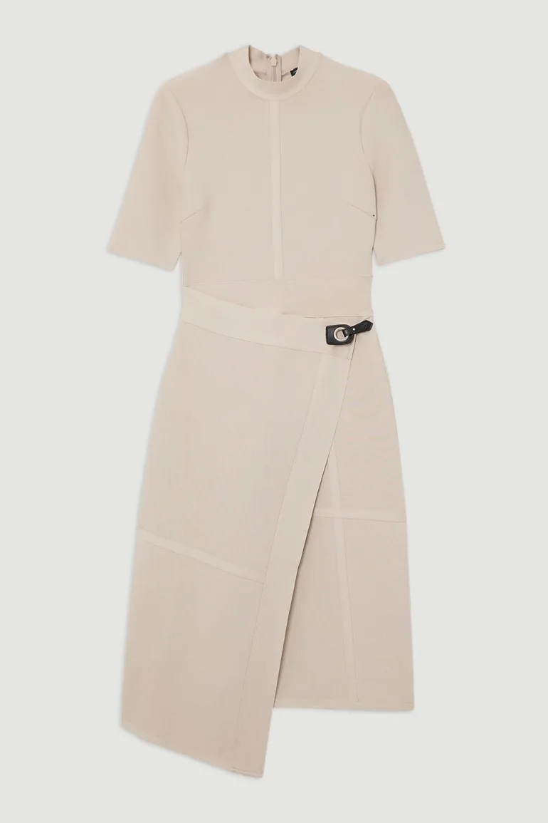 Figure Form Bandage Asymmetric Beige Knit Midi Dress - 3