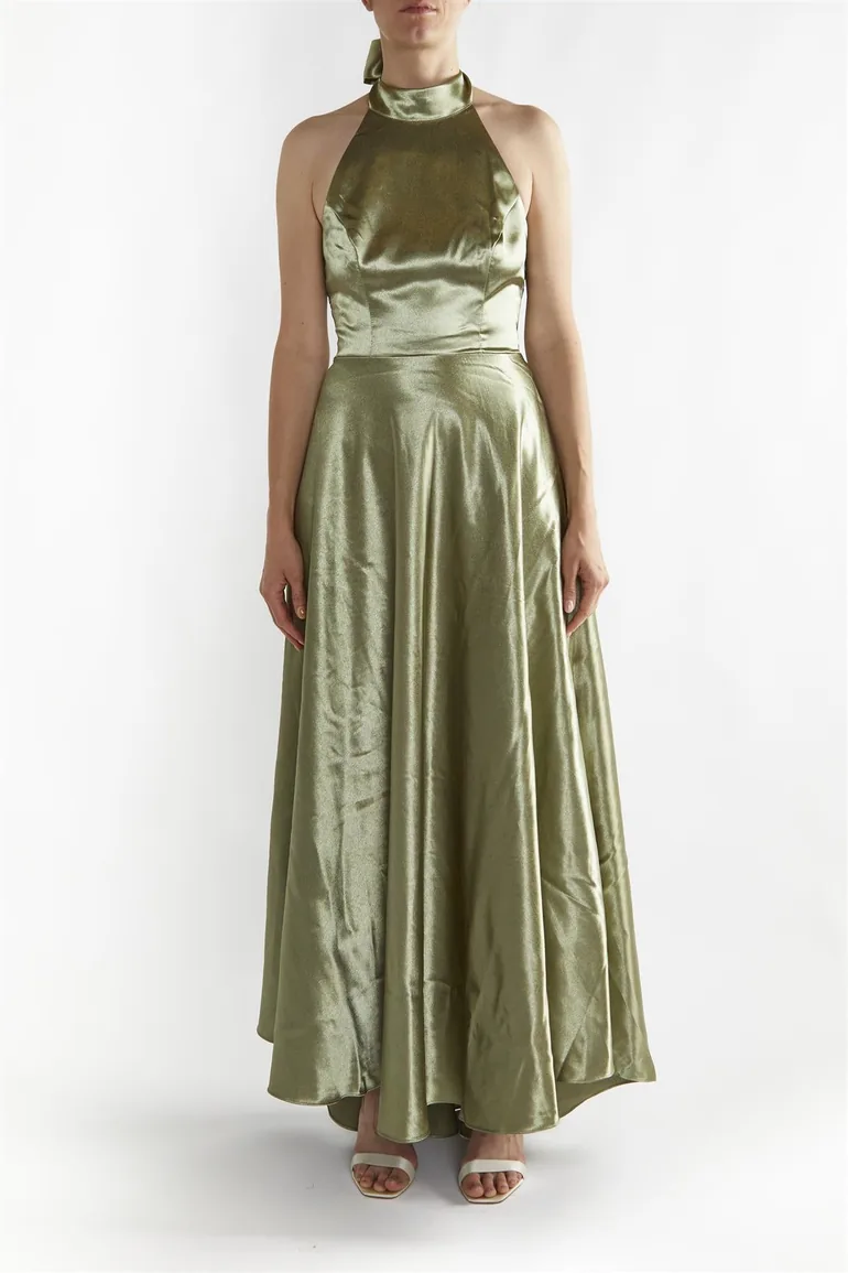 Shop Cleo Sage-Green Halterneck Bias-Cut Maxi-Dress Online in Oman Shop Cleo Sage-Green Halterneck Bias-Cut Maxi-Dress Online in Oman