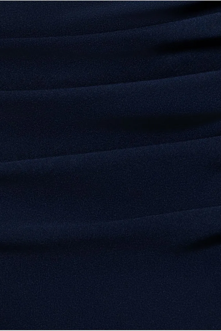 فستان ماكسي بحافة واسعة بكتف واحد مكشوف بكسرات - كحلي - 3