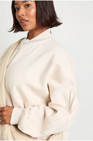 Plus Pintuck Detail Oversized Bomber Jacket - ecru