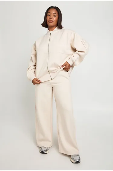 Plus Pintuck Detail Oversized Bomber Jacket - ecru