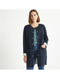 Long Fine Knit Cardigan with Button Fastening - 1