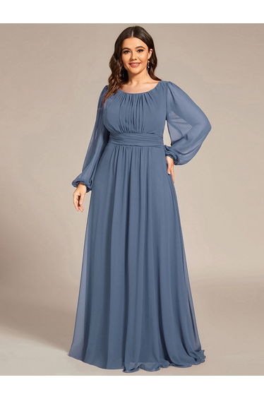 pretty CELESTE|Plus Size See-Through Puff Sleeve Chiffon Mother Dress