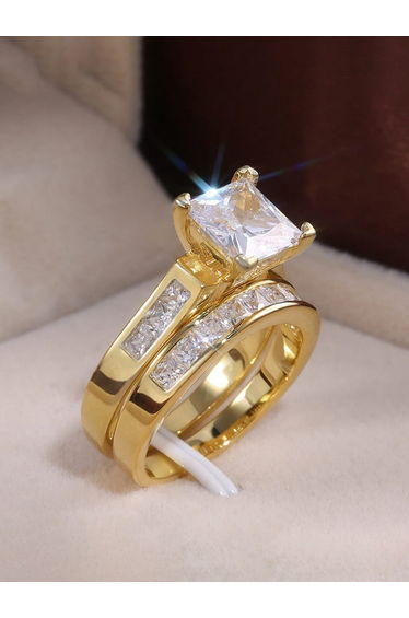 Pack of 2 - Square Inlaid Embellished Rings