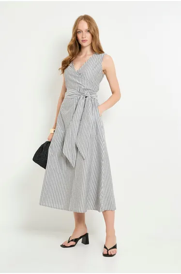Stripe Belted Midi Dress