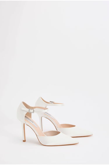 Bridal Megan Satin Diamante Buckle 2 Part High Stiletto Heel Point Court Shoes