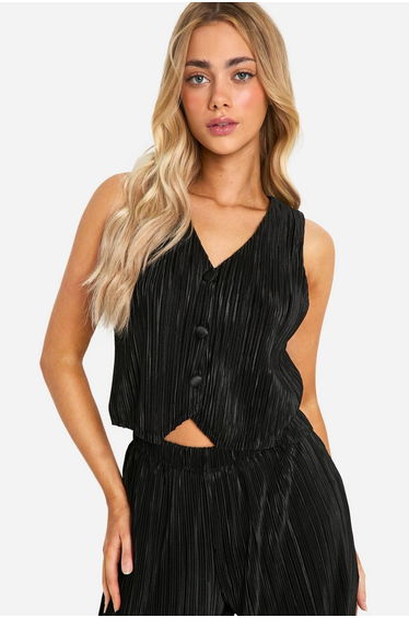 Plisse Relaxed Fit Waistcoat - black