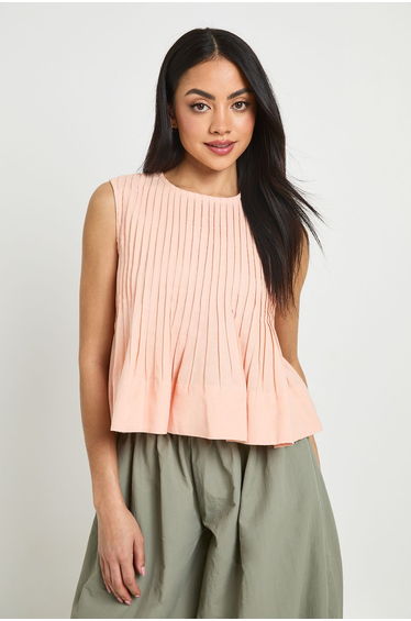 Linen Look Pleated Top - apricot