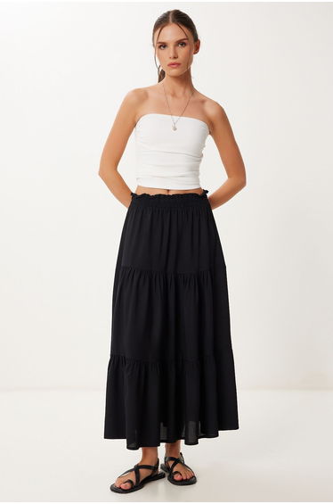 Women's Black Flounce Summer Viscose Skirt
