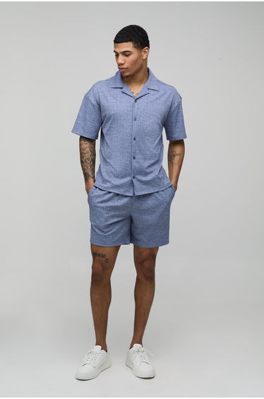 Jersey Marl Rib Regular Fit Shirt & Short Set - navy