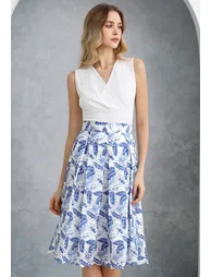 Faux-Wrap Sleeveless Cotton Top in White - 2
