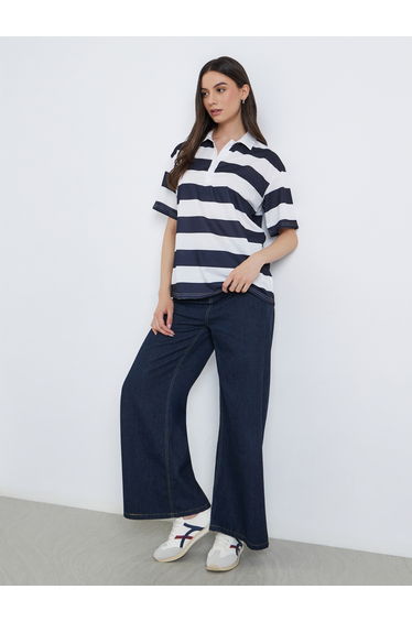 Striped Short Sleeve Polo Blouse