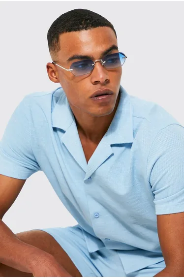 Hexagon Frameless Sunglasses - blue