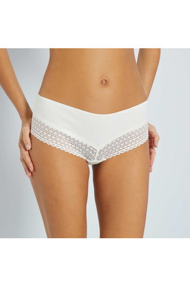 Pack of 3 cotton and lace boy shorts grey pink