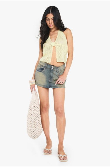 Crochet Flower Detail Floaty Knitted Top - lemon