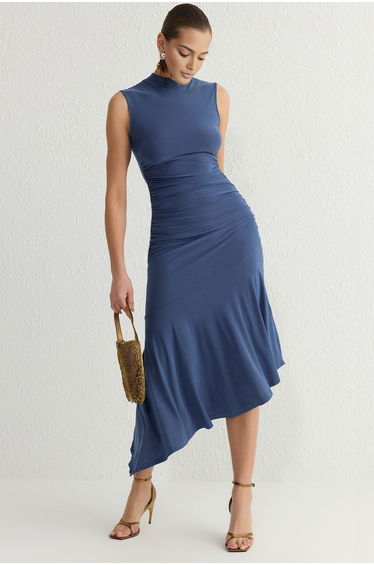 Indigo Ruffle Detailed Knitted Dress