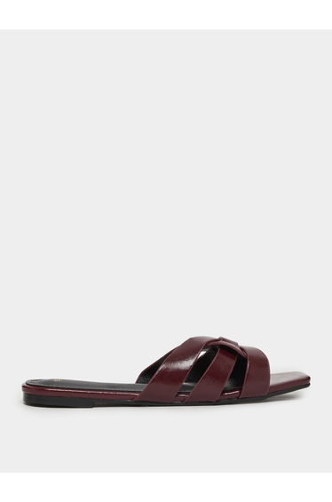Burgundy Crisscross Strappy Flat Sandals