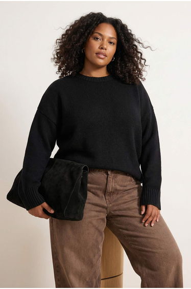 Black wide fit soft textured knitwear sweater