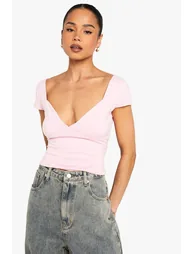 Super Soft Cap Sleeve Plunge Front Top - baby pink - 1