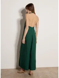 Halter Neck Wide-Leg Linen Blend Jumpsuit - 3