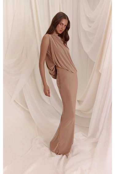 Sand Mid Rise Maxi Skirt